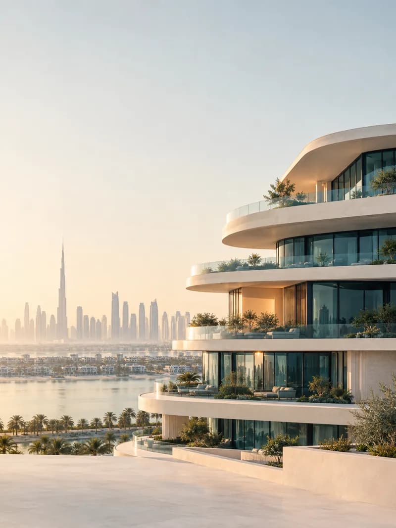 Dubai waterfront skyline, illustrative profile cover